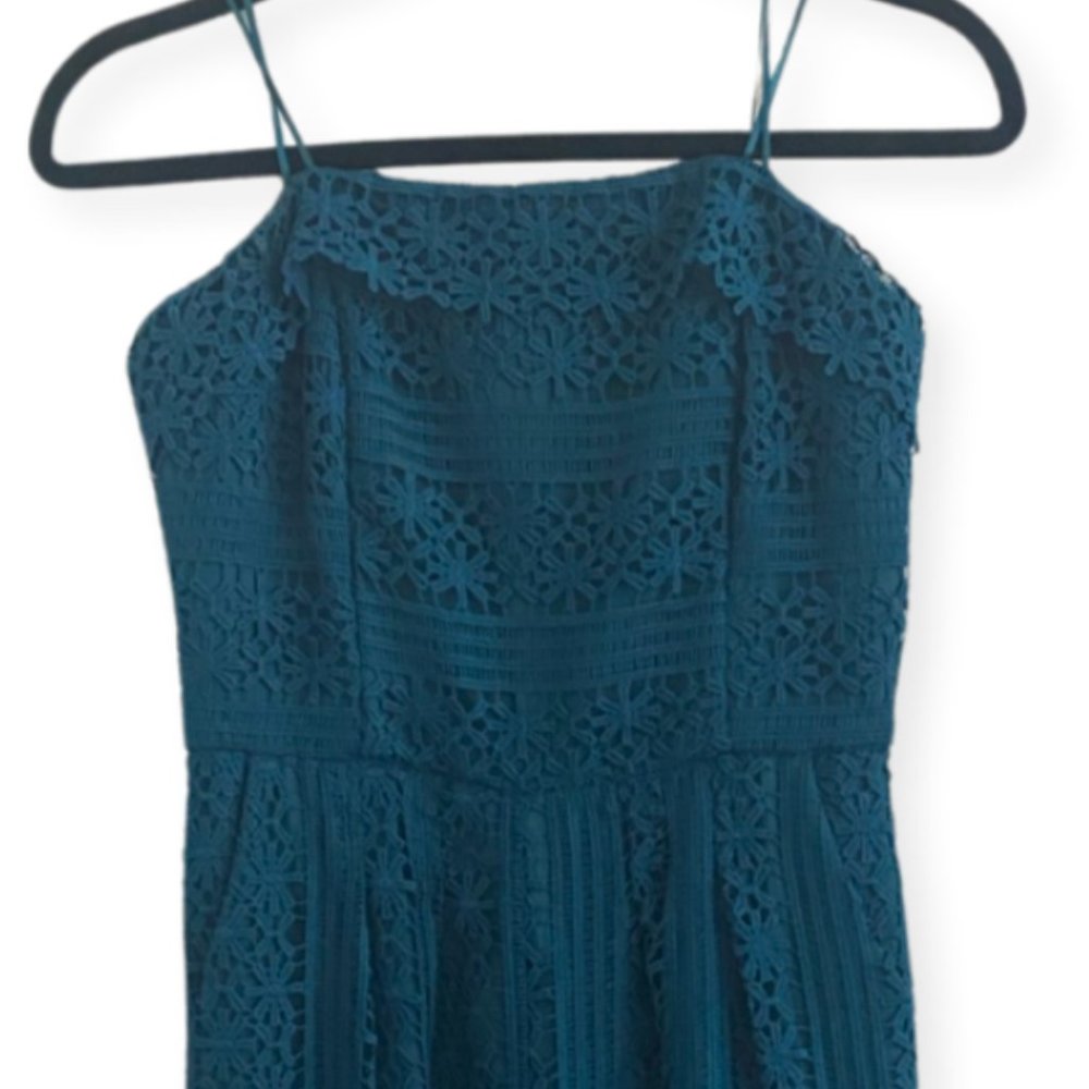 Anthropologie Strapless Teal Lacey Jumpsuit